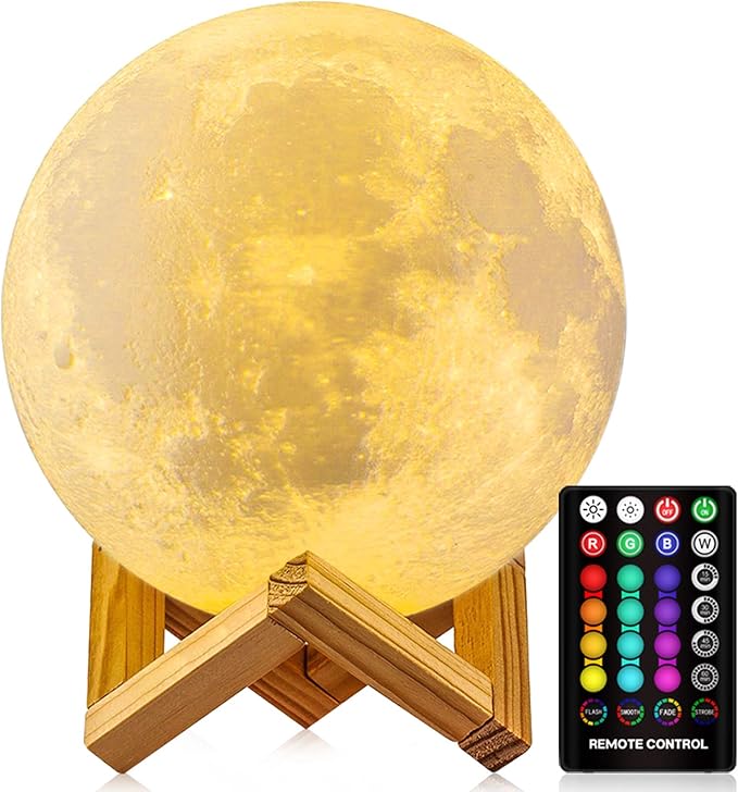 GDPETS Moon Lamp, 16 Colors Moon Night Light with Stand & Remote &Touch Control and USB Rechargeable Decorative Light Up M...