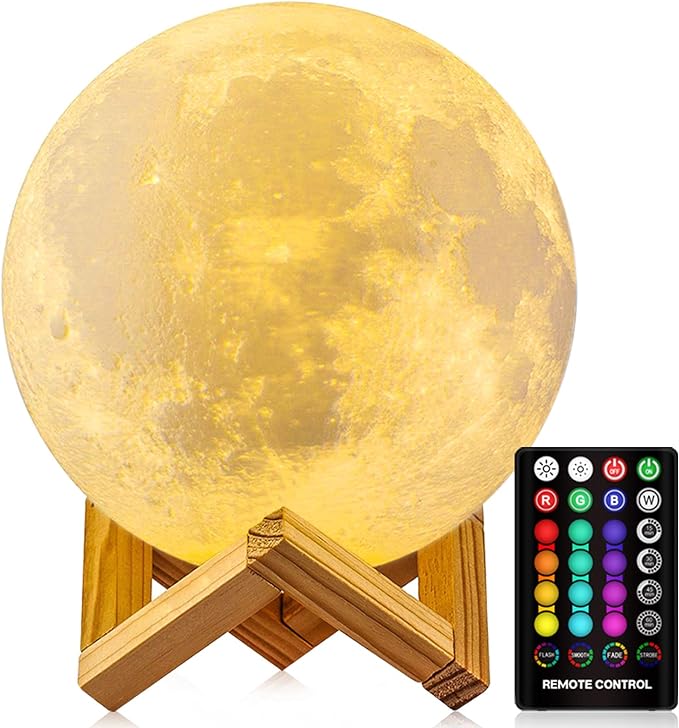 GDPETS Moon Lamp, 16 Colors Moon Night Light with Stand & Remote &Touch Control and USB Rechargeable Decorative Light Up M...