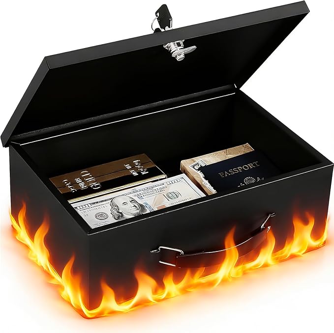 KYODOLED Fireproof Document Box with Key Lock, Small Lock Boxes for Personal Items, Fire and Water Resistance, Fireproof S...