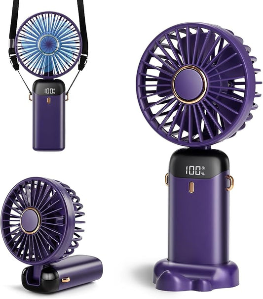 Aucoofany Portable Handheld Fan, 12 hours, Upgrade 3200mAh Portable Fan with LED Display, 90° Foldable, 5 Speed Wind,Hand ...