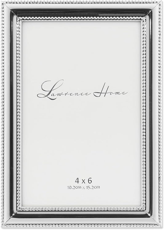 Lawrence Frames 510746 4x6 Metal Picture Frame Silver-Plate with Delicate Beading