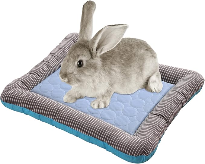 PINVNBY Rabbit Bed Cooling Pad, 20.8" L*16.9" W Bunny Self Bed Mat, Ice Silk Summer Pet Cooling Sleeping Pad, Portable Cag...