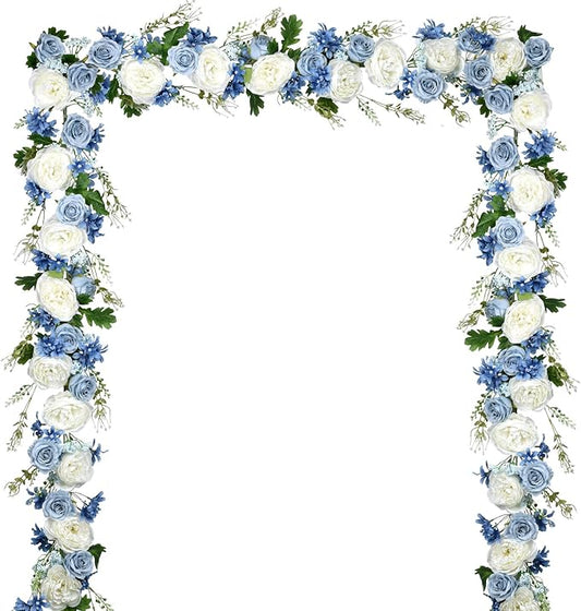 Artiflr 2 Pack Artificial Peony Garland, Total 12ft Floral Greenery Garland with Rose Flower Vine, Peony Flowers and Green...
