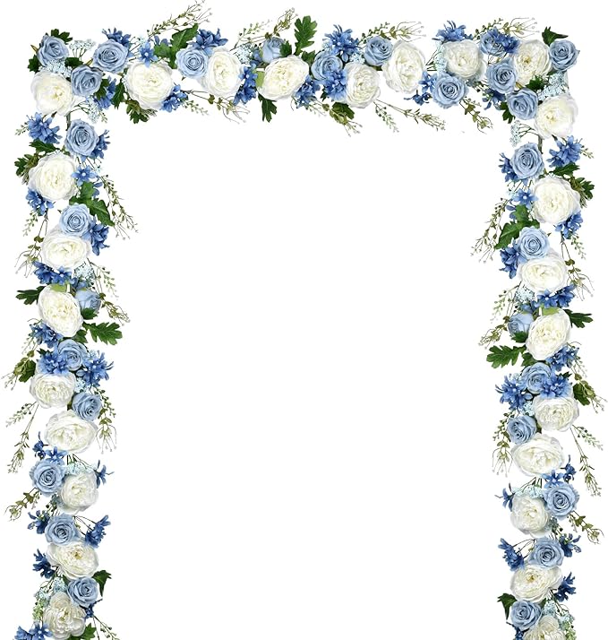 Artiflr 2 Pack Artificial Peony Garland, Total 12ft Floral Greenery Garland with Rose Flower Vine, Peony Flowers and Green...
