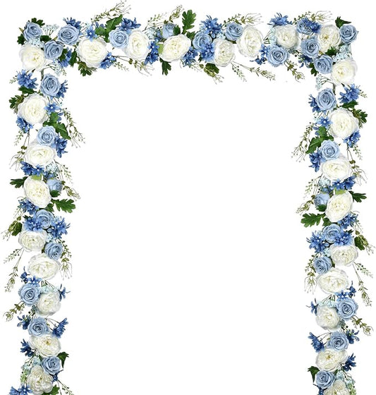 Artiflr 2 Pack Artificial Peony Garland, Total 12ft Floral Greenery Garland with Rose Flower Vine, Peony Flowers and Green...