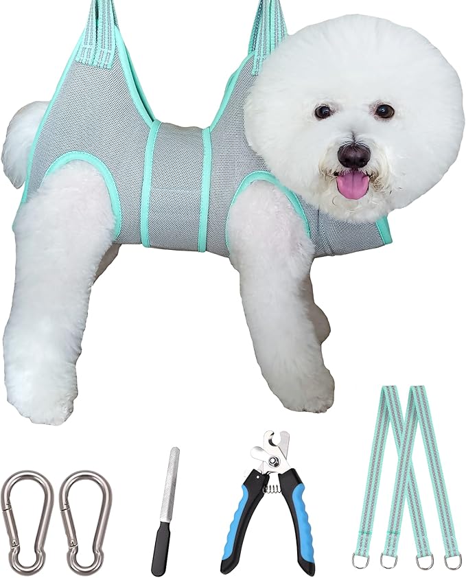 Kkiimatt Dog Grooming Hammock Harness, Small Dog Groming Sling, Gray Dog Hanging Harness for Nail Trimming,Dog Nail Clippi...