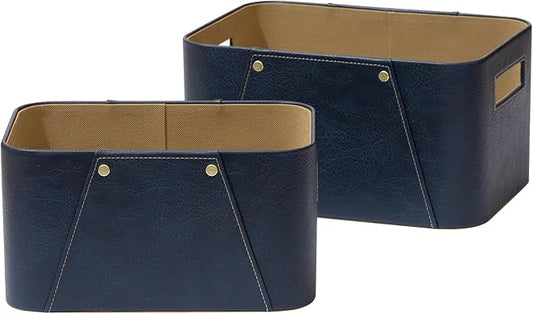 La Jolie Maison Storage Baskets for Organizing, 2 Pack, Luxury Vegan Leather Storage Cube Boxes for Closet Shelf Cabinet B...