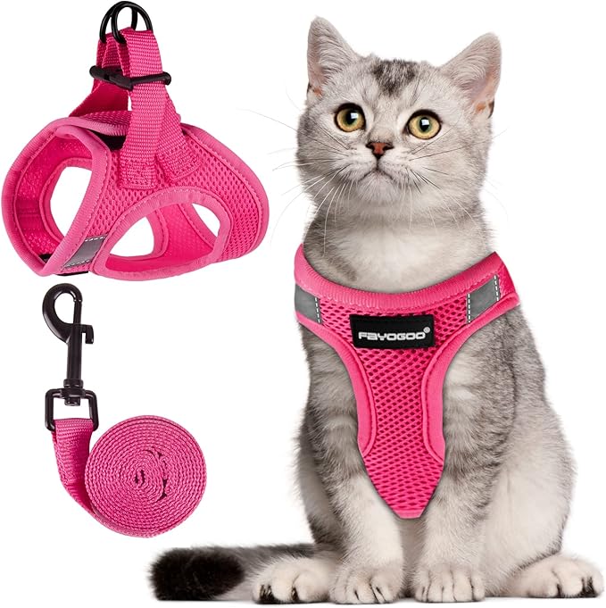 FAYOGOO Cat Harness and Leash Set | Upgrade Step-in Escape Proof Harness | Lightweight Soft Vest, No-Choke Design for Walk...