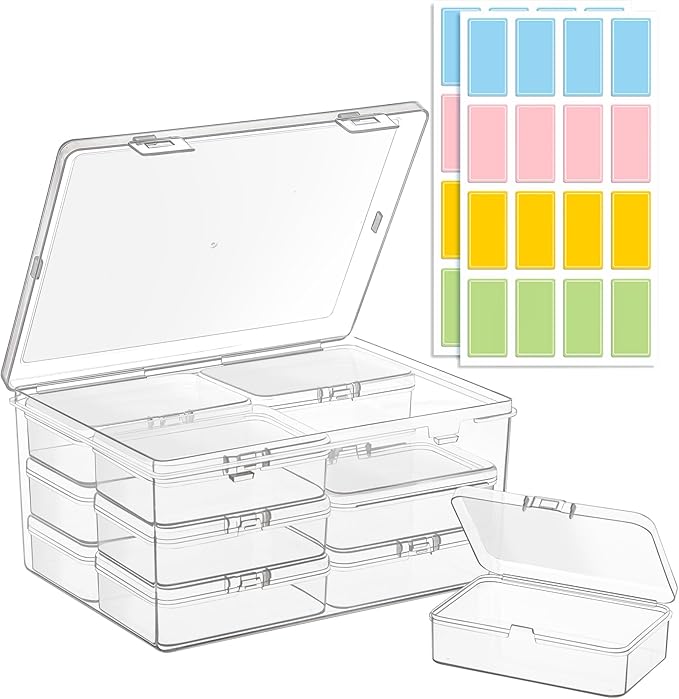 zoeynex Medium Plastic Organizer Boxes, 12 Clear Containers with Hinged Lids, for Beads, Jewelry, Crafts, Electronics, Har...