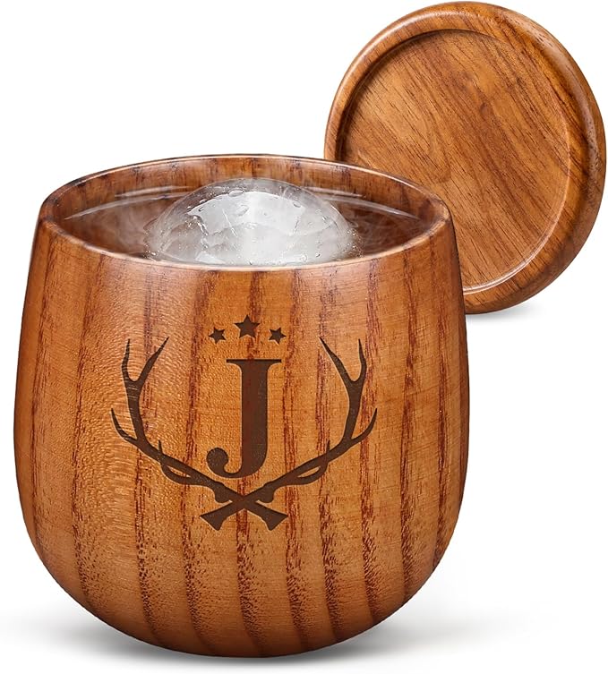 Birthday Gifts for Men Whiskey Glasses Personalized Bourbon Glasses Engraved Wood Whiskey Tumbler Gifts for Him Men Fathe...