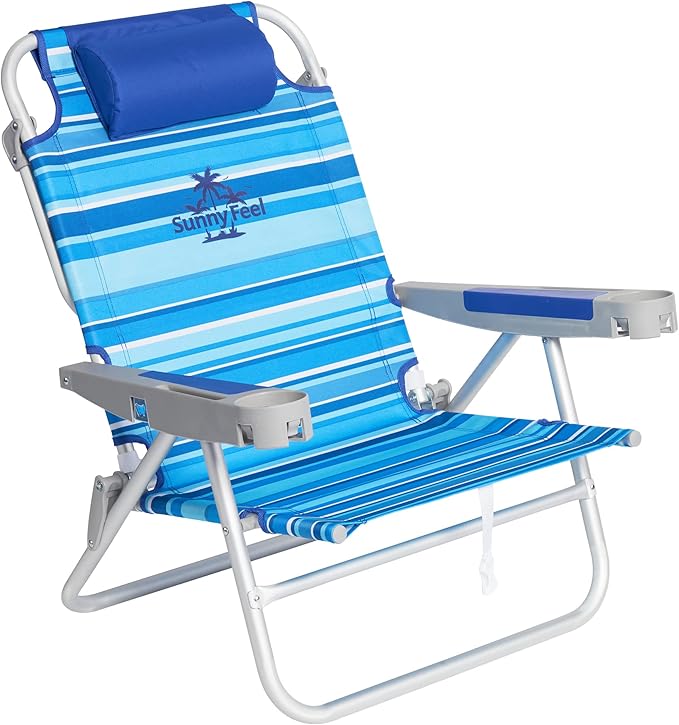 SUNNYFEEL Extra Wide 28" Low Beach Chair 5 Position Lay Flat, XL Oversized Portable Folding Camping Chairs with Cup Holder...