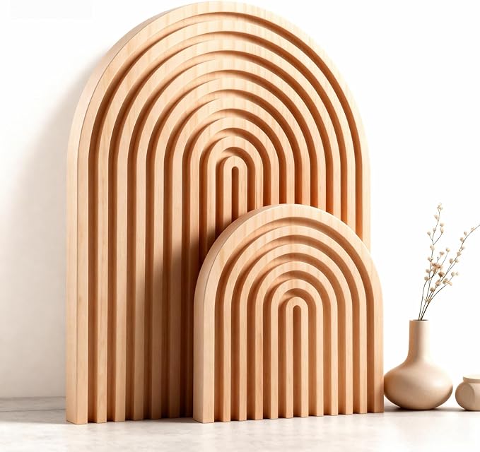 Nawwoo 2 Pcs Natural Wood Arch Decor, Boho Shelf & Serving Board for Fireplace Mantel, Kitchen Counter - Light Pine Finis...