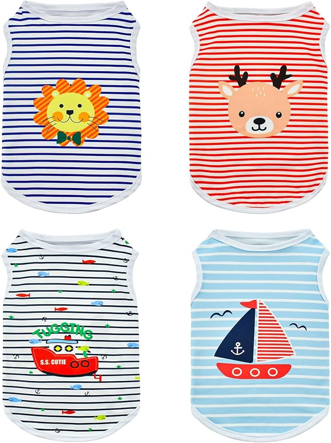 Vehomy 4 Pack Striped Pattern Dog & Cat Summer Tee Shirt - Breathable Cooling Tank Top Soft Vest for Small to Medium Dogs...