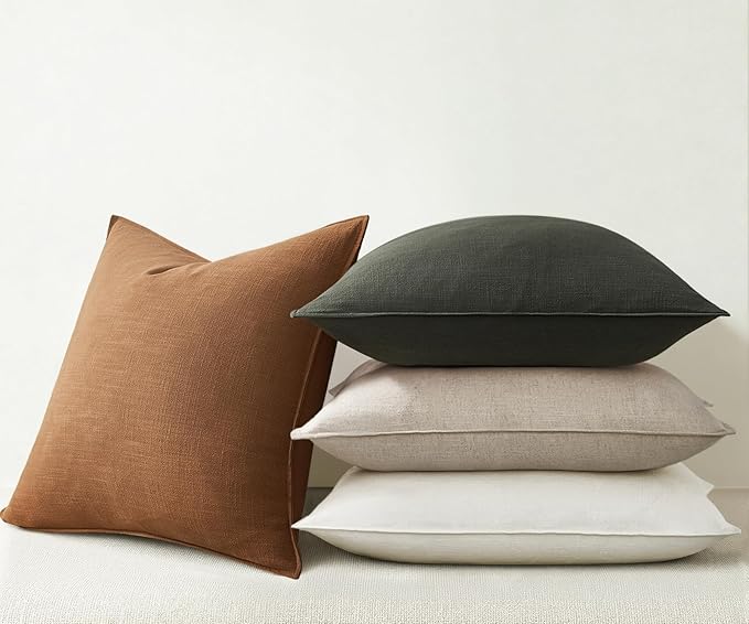 Drapenova Pack of 4 Couch Throw Pillow Covers 20x20 Inch GoldOlive Soft Decorative Linen Pillow Covers Farmhouse Boho Cush...