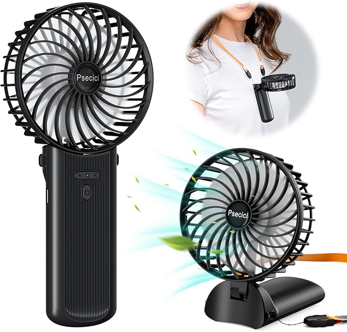 Psecici Handheld Fan, Mini Portable Personal Fan with lanyard, 4 Speeds Level 180° Foldable Design for Desk/Travel/Office/...