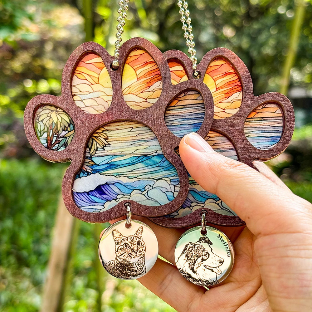 Stainless Steel Engraved Pet Photo Car Ornament