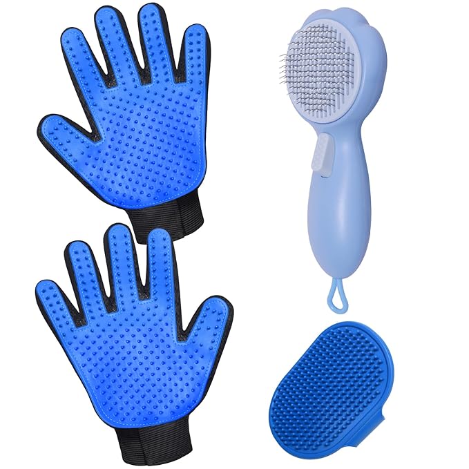 GJEASE Cat Grooming Glove Brush,Self-Cleaning Slicker Pet Brush for Short and Long Haired pats,Dog Bath Brush for Shedding...