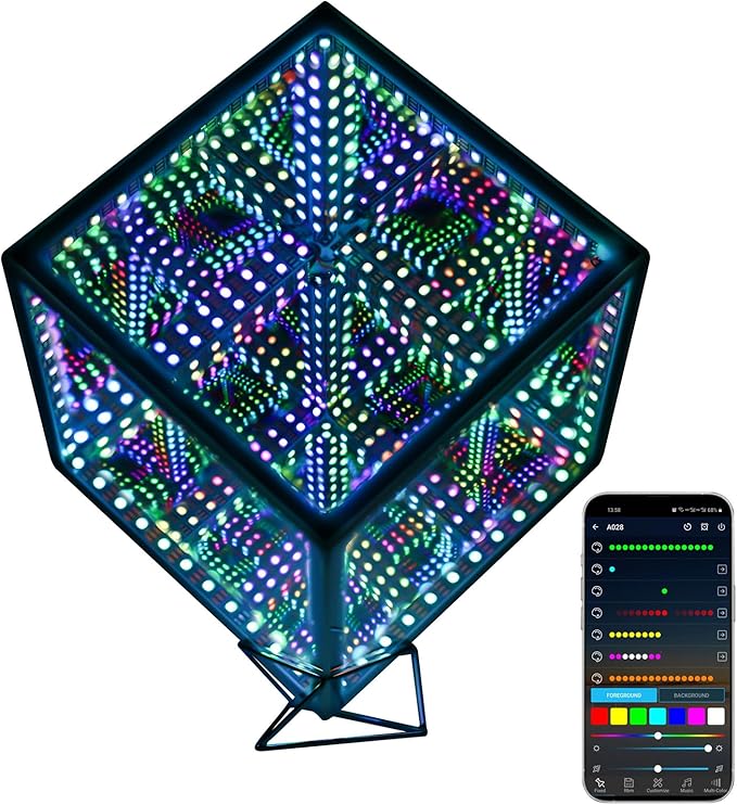 Heepulor Infinity Hyper Cube LED Table Lamp, Color-Changing Music-Sync APP-Controlled Ambient Light for Gaming, Party, Hom...