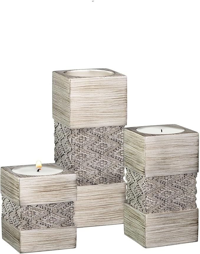 Creative Scents Dublin Silver Small Tealight Candle Holder Set of 3 - Centerpiece for Living Room and Dining Room Table De...