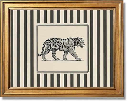 Gold Framed Vintage Tiger Wall Art Black and White Striped Wild Animal Poster Retro Jungle Big Cat Wildlife Canvas Print B...