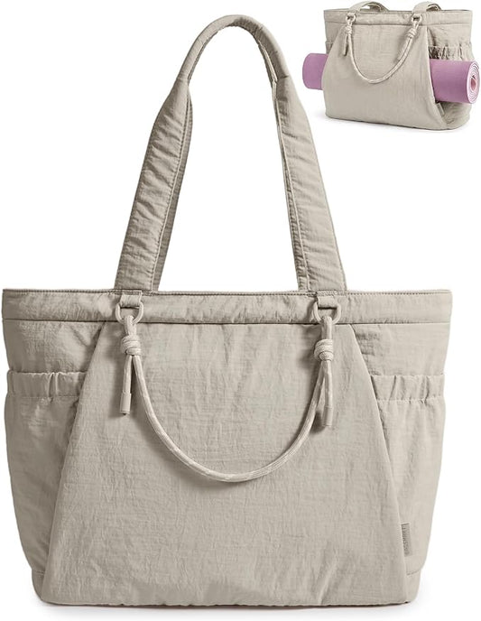 BAGSMART Yoga Tote Bag for Women with Knotted Handle, Lightweight Pilates Bag with Yoga Mat Holder, Gym Bag for Work Trave...