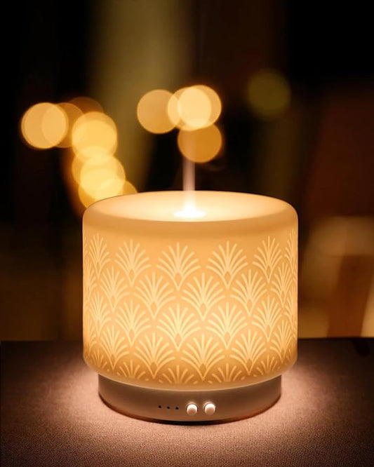 Ceramic Essential Oil Diffuser, 280ml 2.4MHz Ultrasonic Cool Mist Aromatherapy Diffuser with 12H/24H Runtime,Auto Shut-Of...