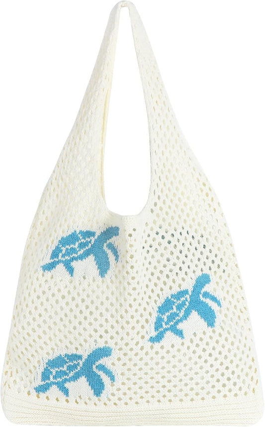 Topdear Crochet Tote Bag for Women, Aesthetic Crochet Mesh Beach Tote Bag, Summer Vacation Knitted Bag for Women Shoulder