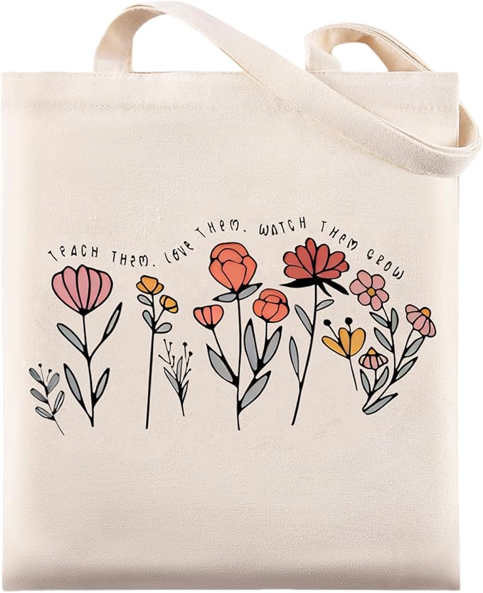 Pavolini Teacher Appreciation Gifts, Flower Printed Canvas Tote Bag, Teacher Gifts, Thank you Gift, Sturdy Cotton Shoulder...