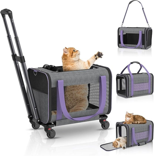 Cat Carrier on Wheels Airline Approved: Betopet Rolling Cat Carrier for Small Dog Medium Cat Under 18lbs - Cat Soft Carrie...