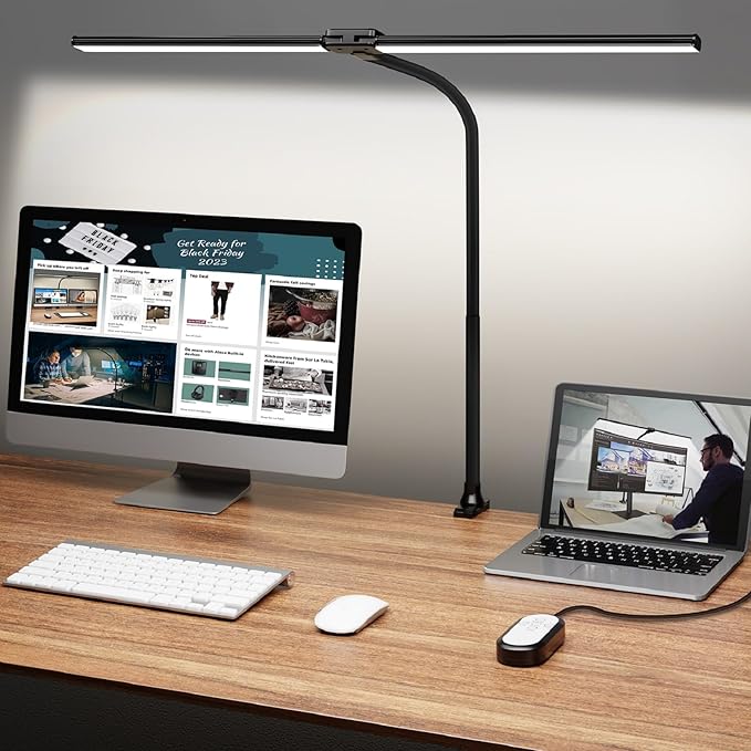 ShineTech LED Desk Lamp, 31.5" Ultra Wide Double Head Architect Light with Clamp, 50 Adjustable Lighting Modes, Eye-Caring...