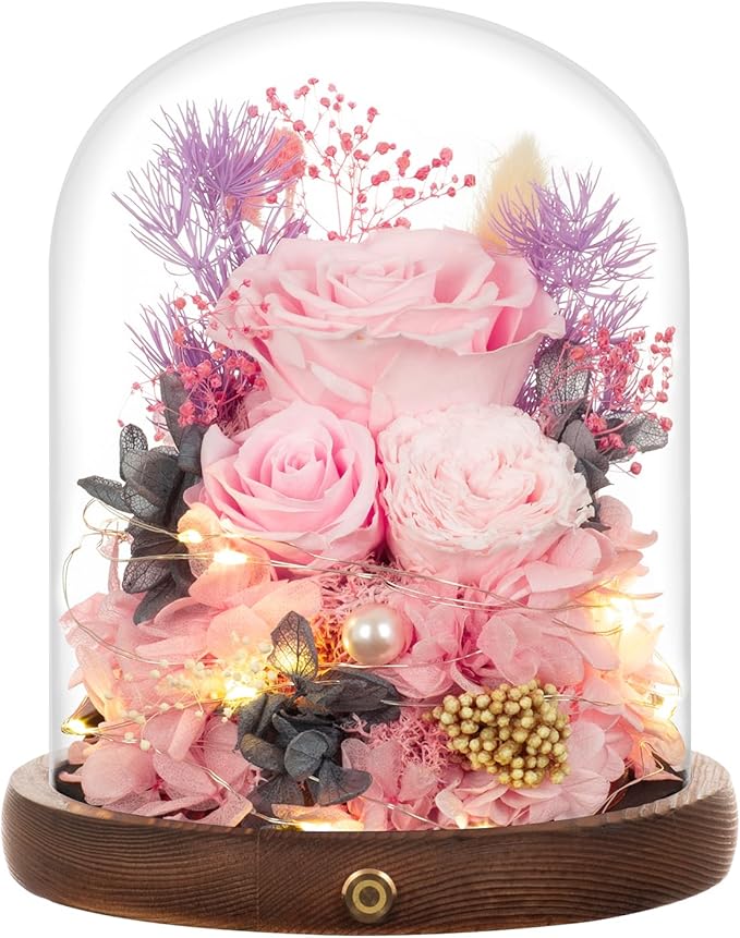 Large Preserved Flowers with Card&Box-Flowers for Delivery Prime,Eternal Rose with Lights,Roses in Glass Dome,Romantic Gif...