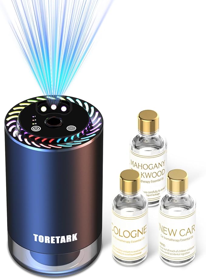 Smart Car Air Freshener with Star Light & 150ml Diffusers Oil Refills, Auto On/Off Aroma Diffuser, 3 Adjustable Modes Rech...