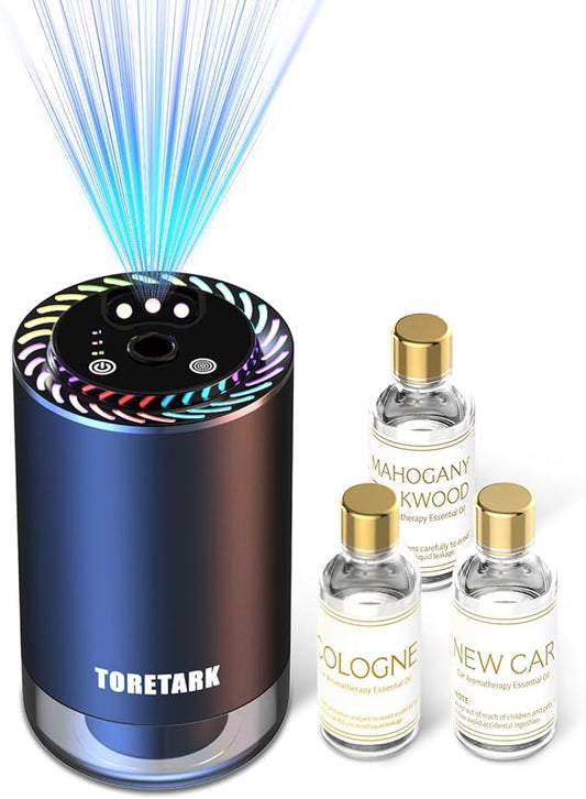 Smart Car Air Freshener with Star Light & 150ml Diffusers Oil Refills, Auto On/Off Aroma Diffuser, 3 Adjustable Modes Rech...