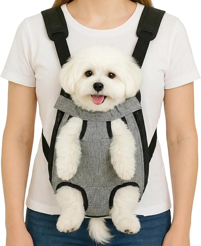 Dog Backpack Carrier, Front Pocket for Essentials, Pet Sling Front Backpack for Small Medium Dogs 10-16 Lbs, Legs Out, Adj...