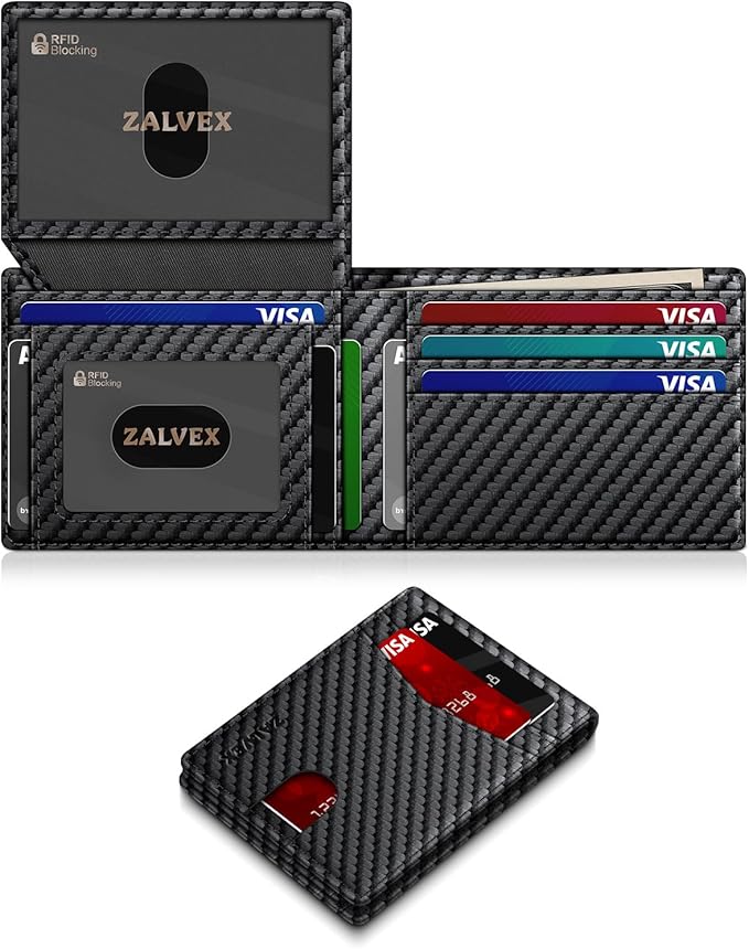 Wallet for Men Slim RFID Blocking Leather Credit Card Holder Wallet for 14 Cards, Bifold Minimalist Thin Wallet with 2 ID ...
