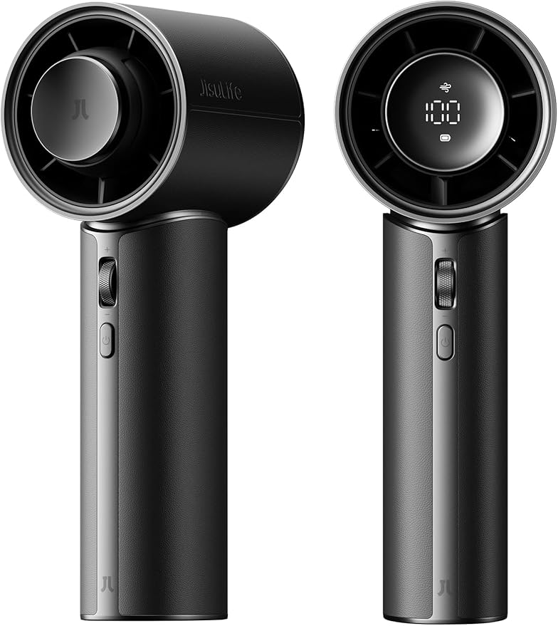 JISULIFE Handheld Fan Pro1 Mini - Refined Utility: Elite PU Leather, 30 Hour Cooling Power, Aroma Pod, 100-Speed Precisio...