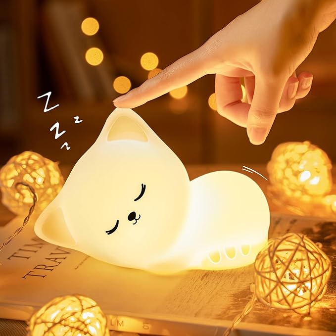 Night Light for Kids,16 Colors Cat Lamp Cute Lamp,Dimmable Baby Night Lights for Nursery,Silicone Rechargeable Nightlight ...