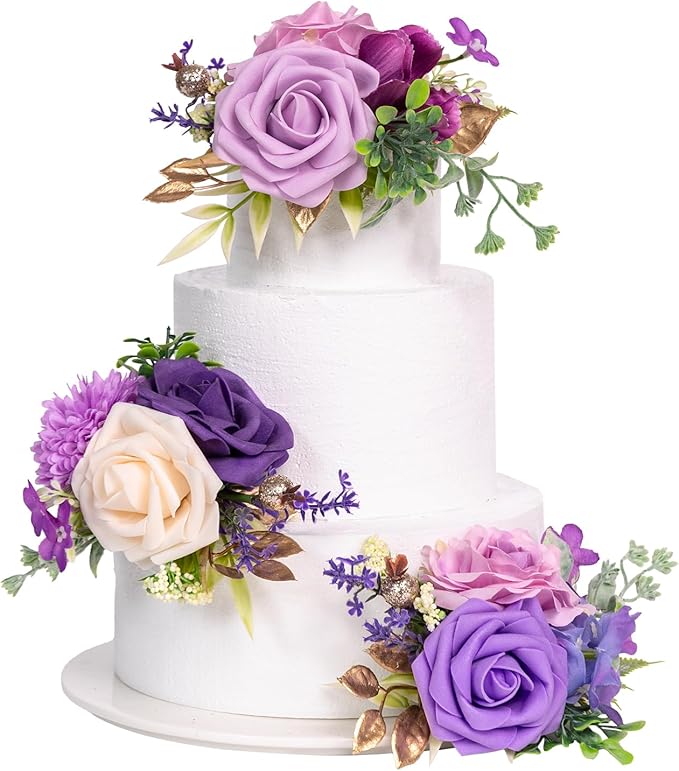 TINGE TIME 3Pcs Pre-made Cake Toppers, Silk Artificial Flowers Decor, Cake Decorations for Weddings, Birthdays, Party,Baby...
