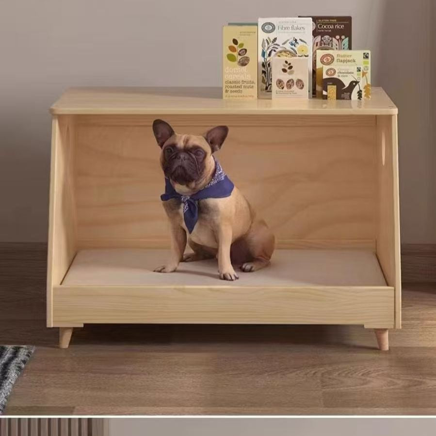 Solid Wood Nightstand Dog House Pet Cabinet Multi-Functional