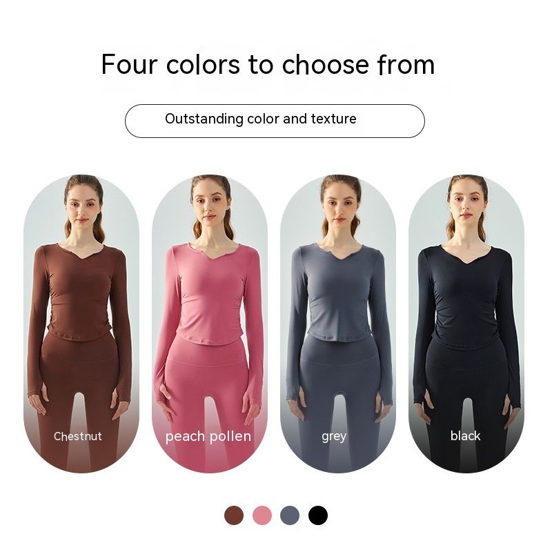 Nylon Loose V-neck Yoga Jacket Women's Circular Lower Hem Nude Feel Slim Fit Slimming Sports T-shirt Running Breathable Workout Long Sleeve