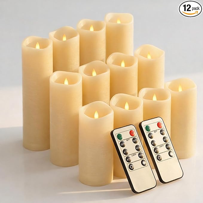 Enido Flameless Candles Led Candles Pack of 12 Battery Candles (D2.15'' x H4''5''6'') Waterproof Outdoor Indoor Candles wi...