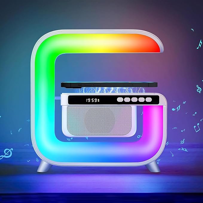 Table Lamp with Hi-Fi Bluetooth Speaker, Bedside LED Lamp with Up to 15W Qi Wireless Charger, Color Changing Mood Lamp wit...