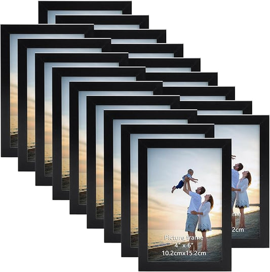 Hoikwo 18 Packs 4x6 Black Multi Plastic Picture Frames Set with Plastic Cover for Family Photos, Artwork, Light Weight Bul...