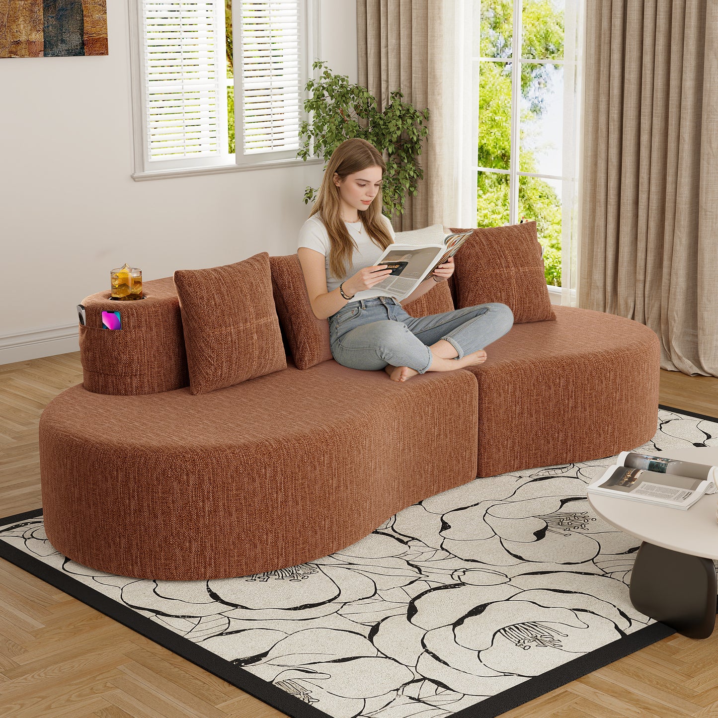 Modern Curved Sectional 3 Seat Minimalist Elegant Half Moon Sofa Compressed Modular Sectional Sofa For Living Room, Office, Apartment