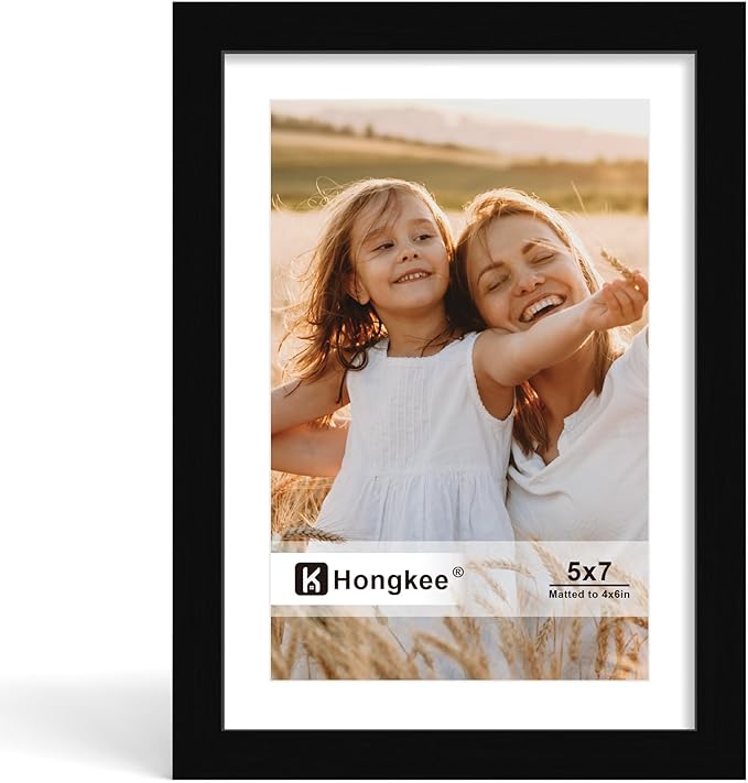 Hongkee 5x7 Picture Frame, Made of Solid Wood with Real Glass, Display Pictures 4x6 with Mat or 5 x 7 without Mat - Wall a...