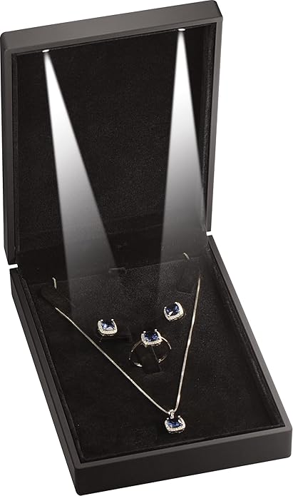 LAODA Led Black Necklace Earrings Ring Gift Box for Engagement, Wedding…Luxury LED Chain Pendant Earrings Ring Jewelry Gif...
