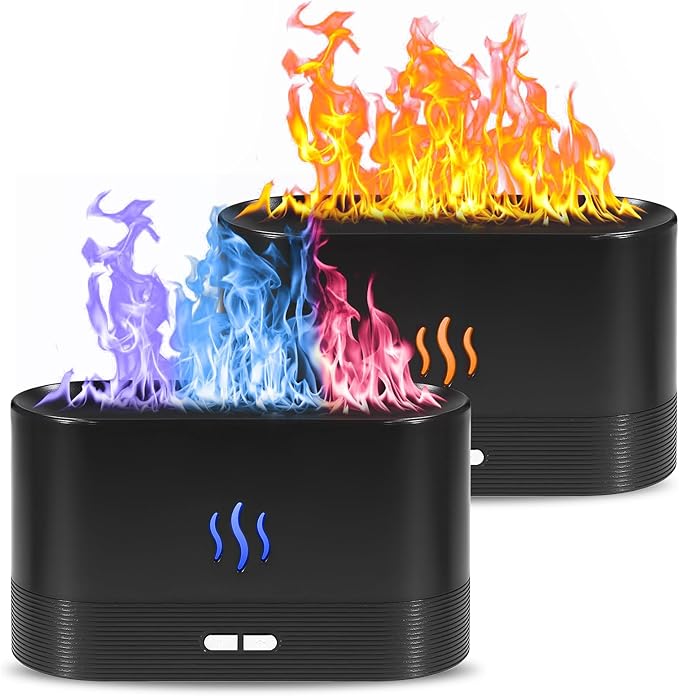 2 Pack Essential Oil Diffuser,Colorful Flame Air Aroma Diffuser Humidifier,Upgraded 7 Flame Colors Noiseless Essential Oil...