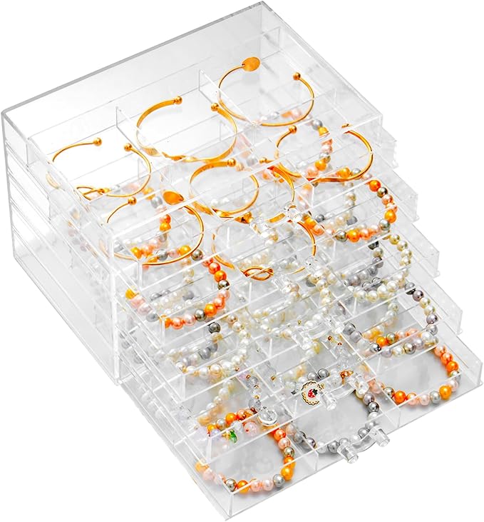SPAKOWN Earring Organizer, Acrylic Earring Box Large 30 Compartments Jewelry Holder Organizer with 5 Drawers Stackable Ear...