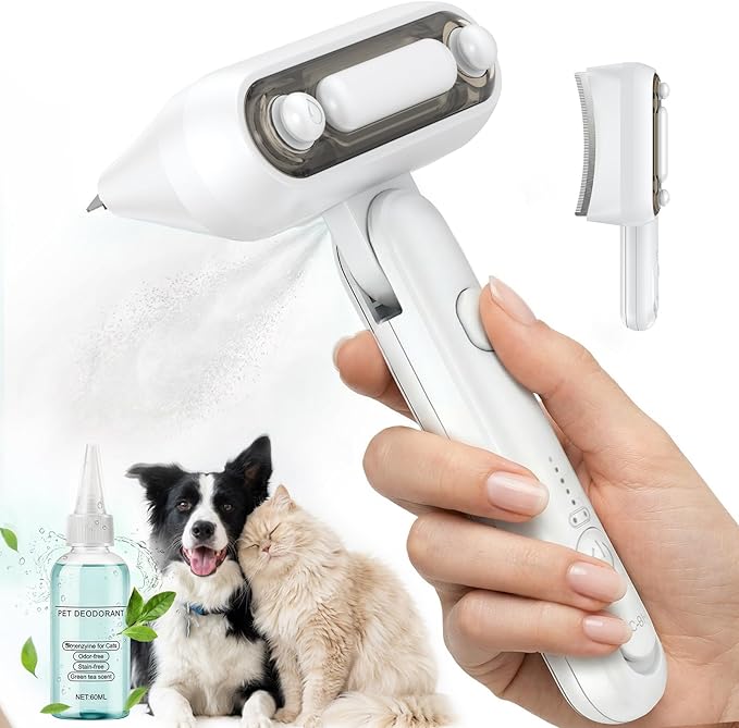 Spray Deshedding Brush for Cats & Dogs, 2-in-1 Mist Grooming Tool with Undercoat Removal, Anti-Static Pet Hair Remover, Ge...