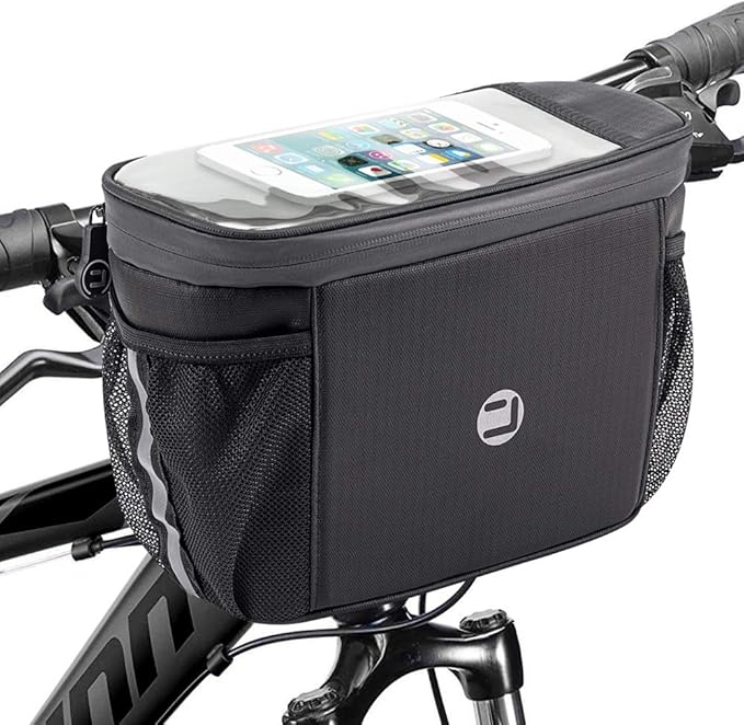 WOTOW Bike Handlebar Insulated Bag, Bike Front Phone Bag Cooler Storage Pouch With TPU Touch Screen Insulation Bicycle Fra...